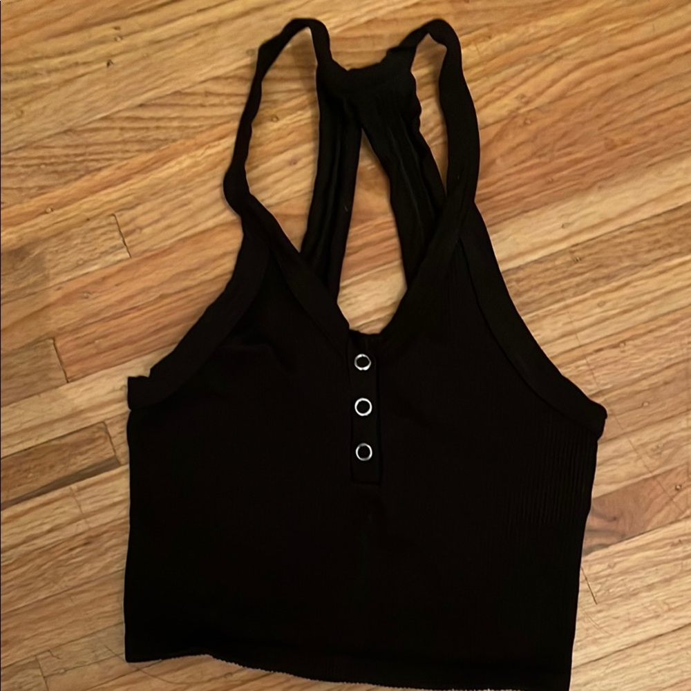 FP Movement by Free People Black Crop Cut Out Tank Top